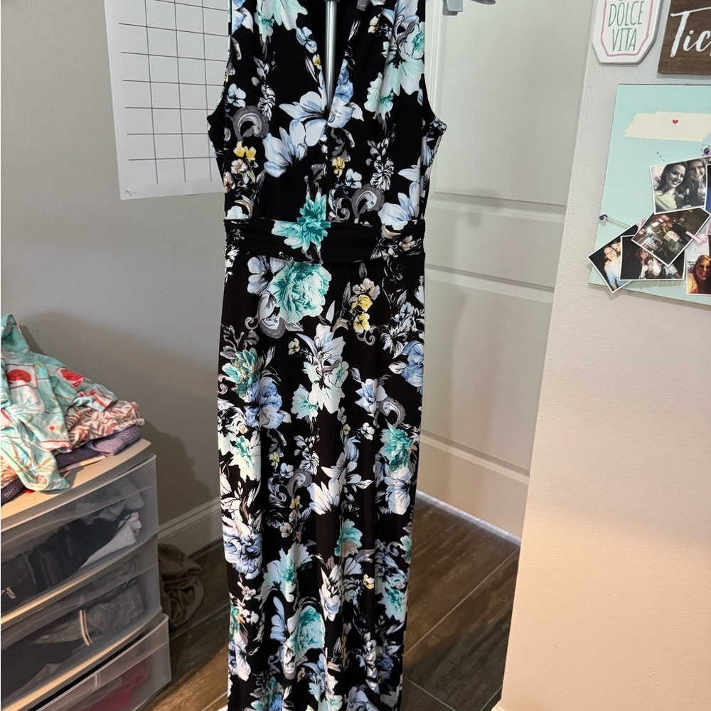 White House Black Market Floral Maxi Dress - Black and Blue